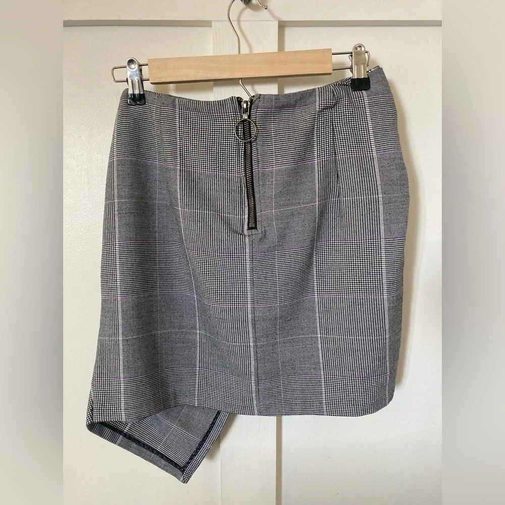 WHO what wear glen plaid asymmetrical mini skirt knot detail metal zipper size 6
